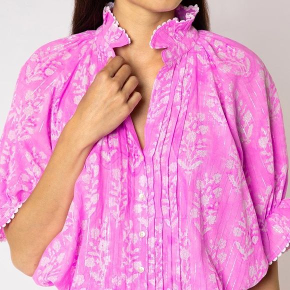 Juliet Dunn Orchid Small Flower Block Print Blouson Dress - Picture 8 of 9